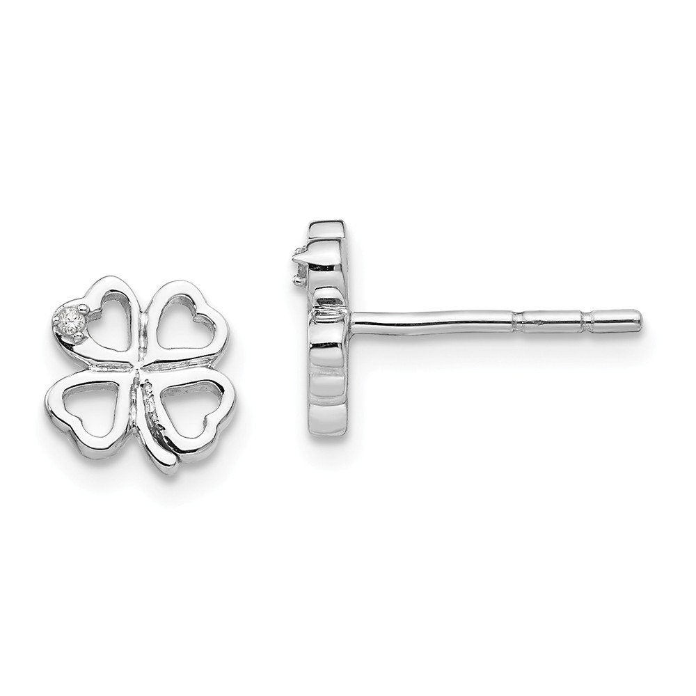 925 Sterling Silver Small 8mm Genuine Diamond Clover Post Earrings