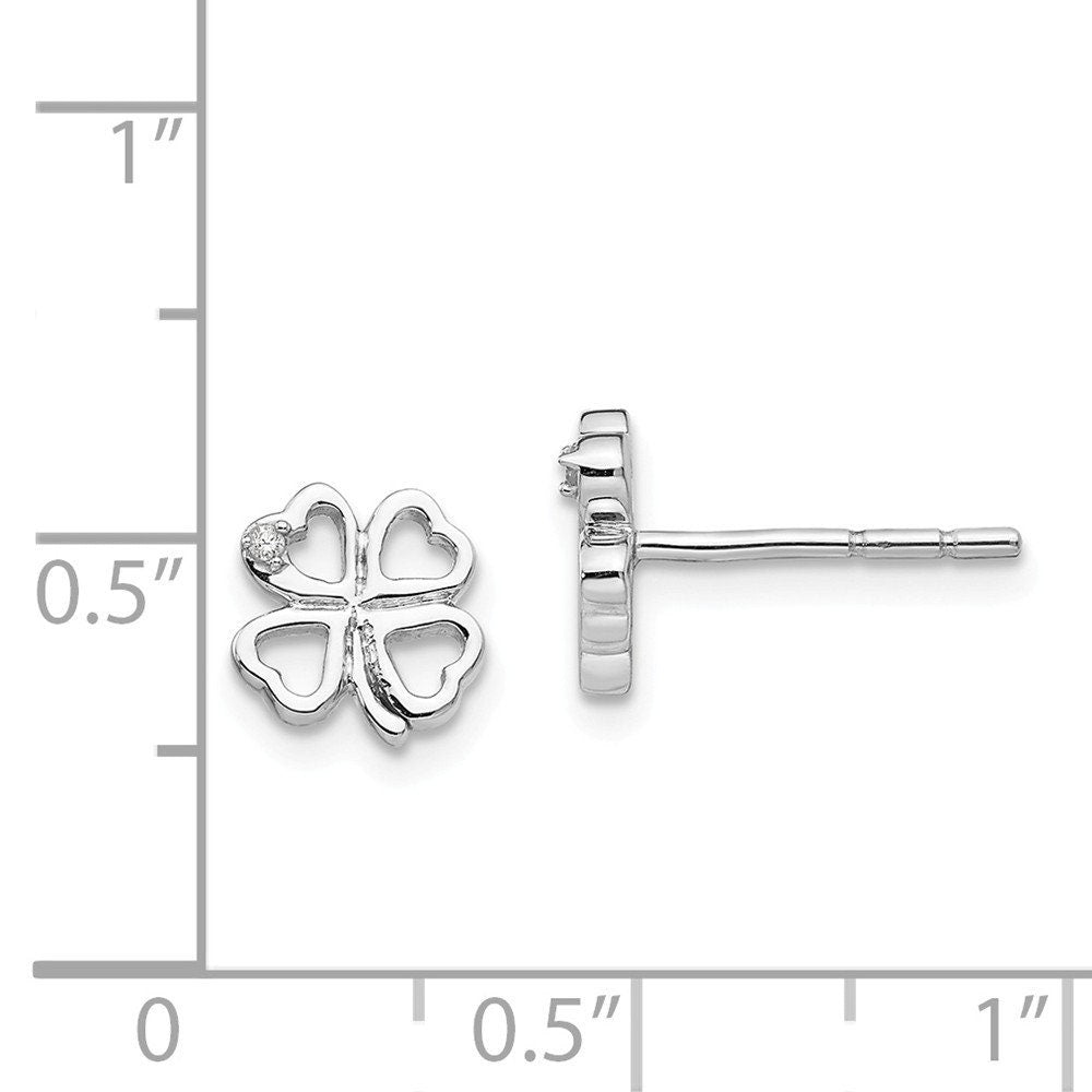 925 Sterling Silver Small 8mm Genuine Diamond Clover Post Earrings