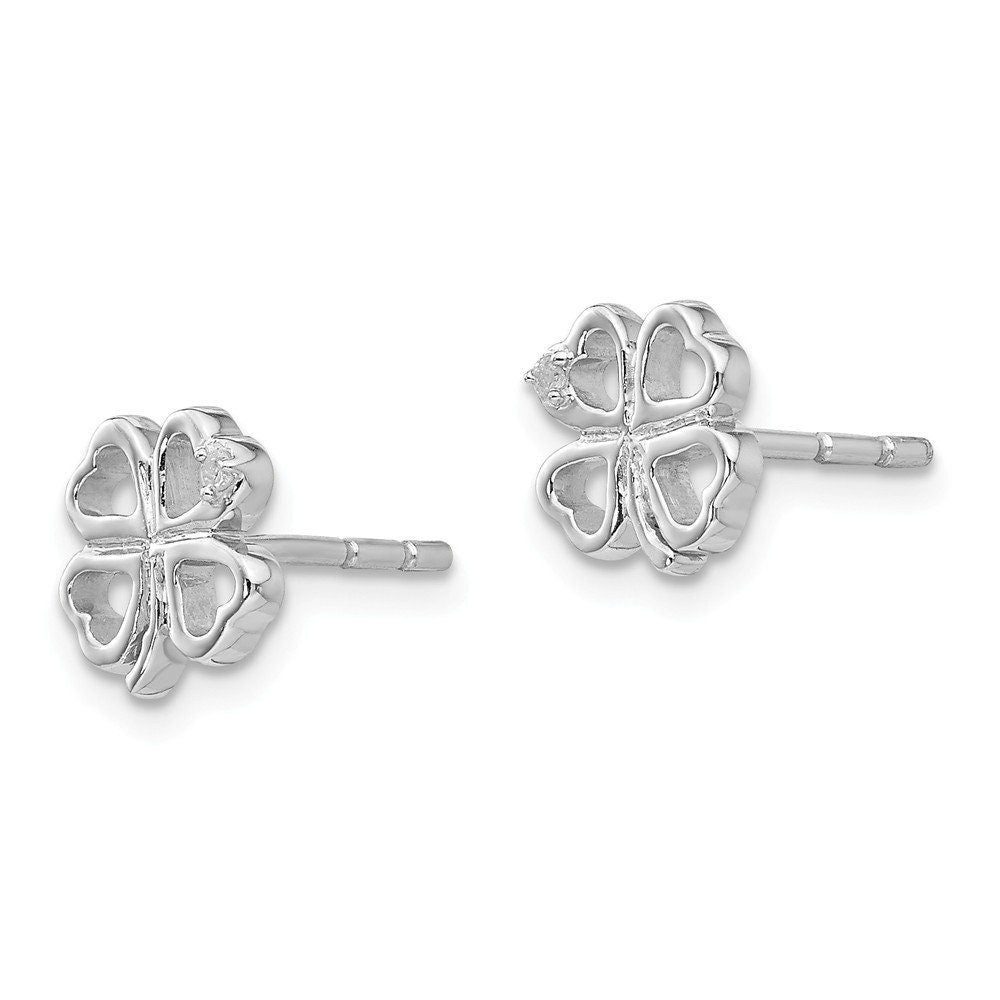 925 Sterling Silver Small 8mm Genuine Diamond Clover Post Earrings