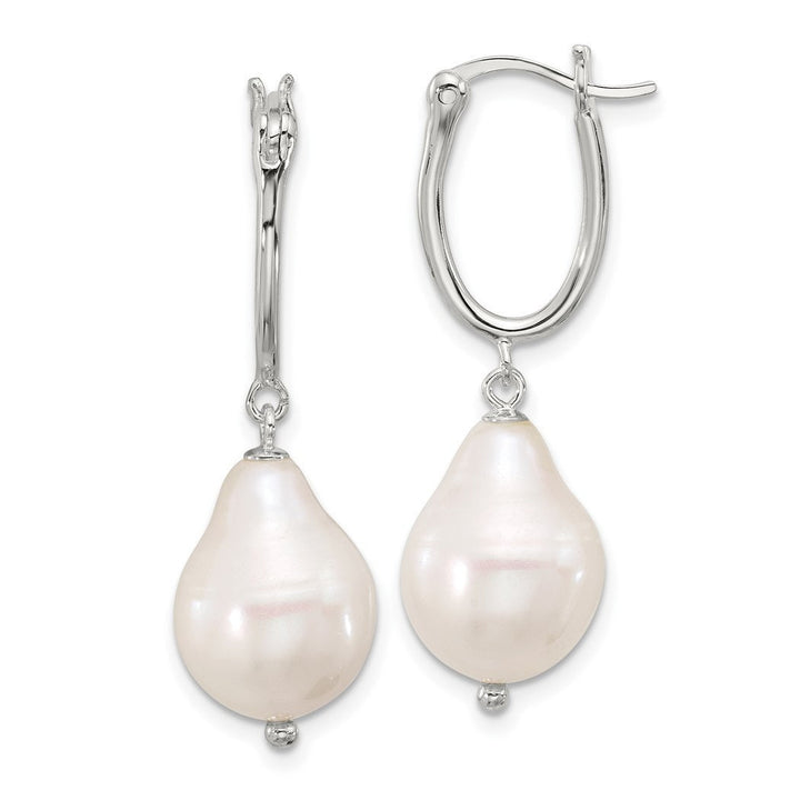 925 Sterling Silver Polished Teardrop Freshwater Cultured Pearl Dangle Hoop Earrings