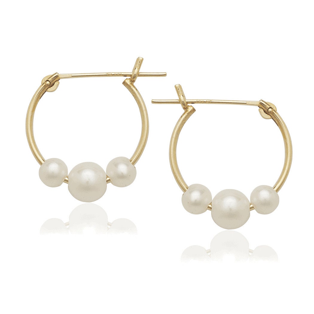 14k Yellow Gold  Freshwater Cultured Pearl Hoop Earrings - 13x15mm