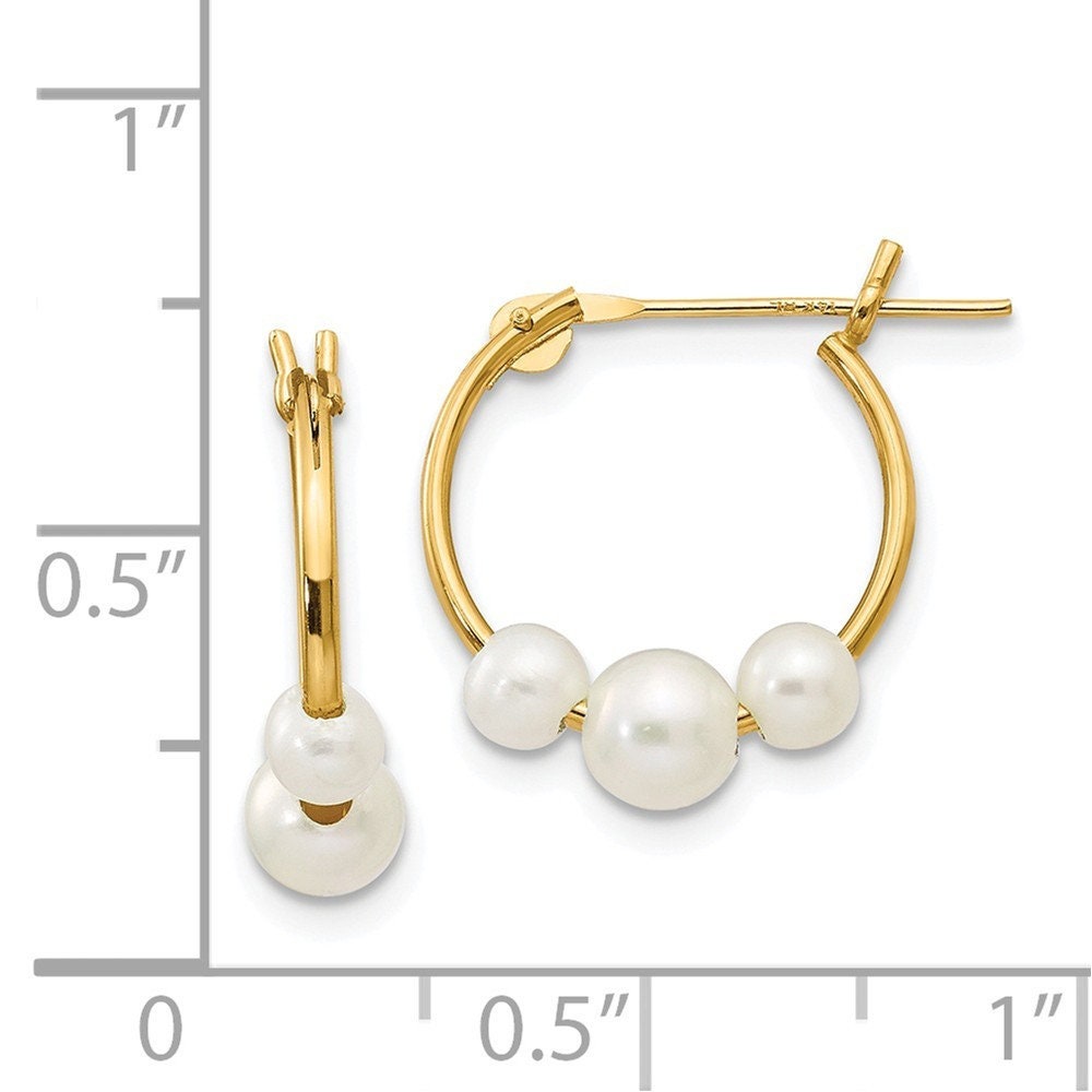 14k Yellow Gold  Freshwater Cultured Pearl Hoop Earrings - 13x15mm