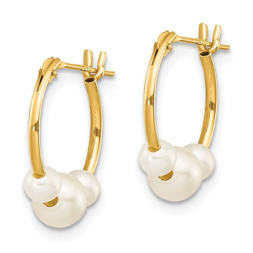 14k Yellow Gold  Freshwater Cultured Pearl Hoop Earrings - 13x15mm