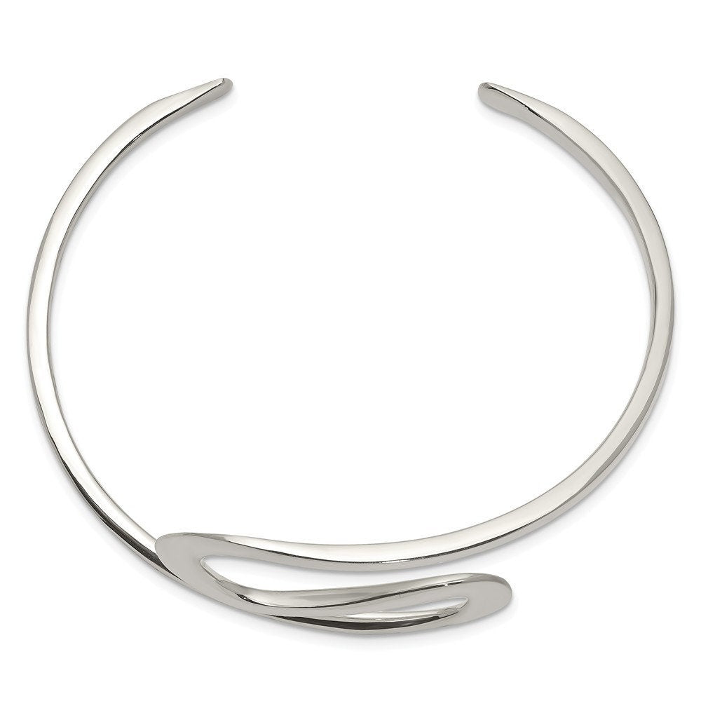 925 Sterling Silver Polished Modern Swirl Cuff Stackable Bangle Bracelet