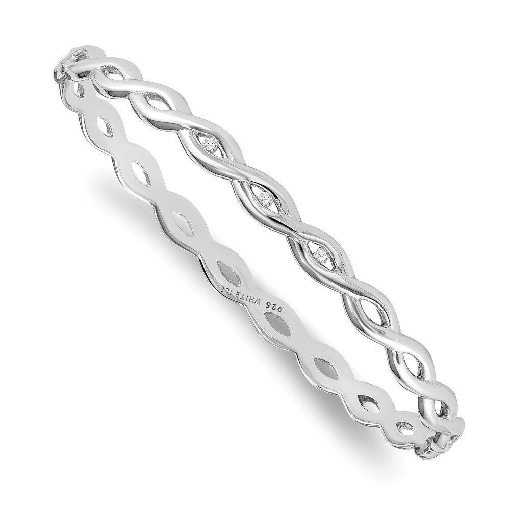 925 Sterling Silver Slip-on Diamond Swirl Cuff Stackable Bangle Bracelet  - 11mm