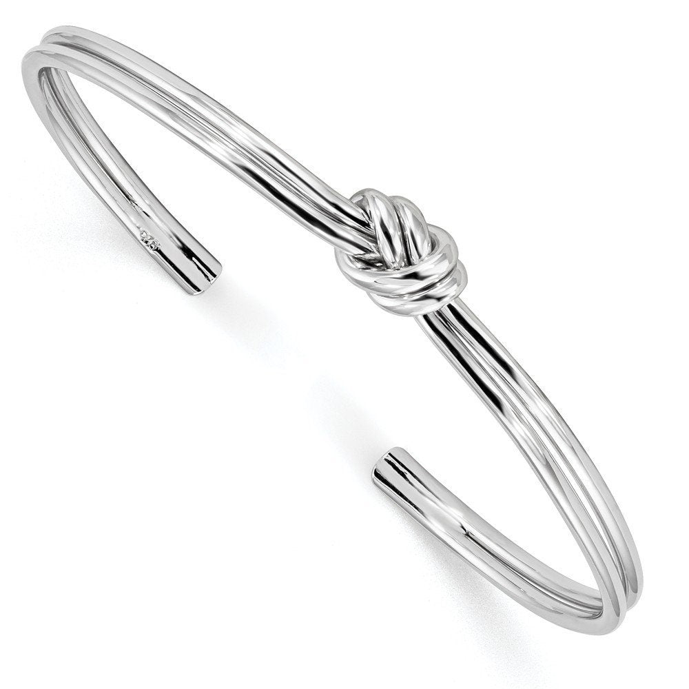 925 Sterling Silver Rhodium Plated Polished Love Knot Cuff Adjustable Bangle Bracelet