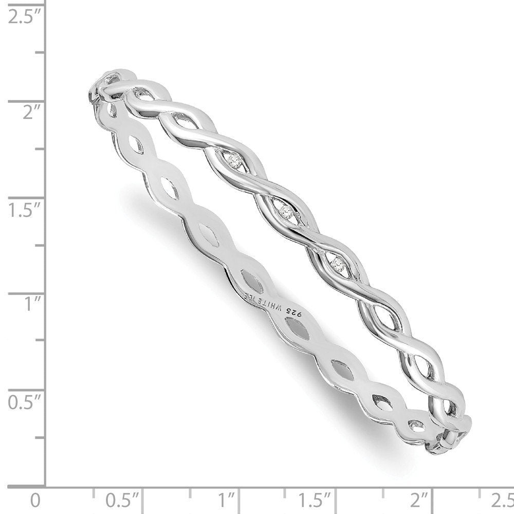 925 Sterling Silver Slip-on Diamond Swirl Cuff Stackable Bangle Bracelet  - 11mm