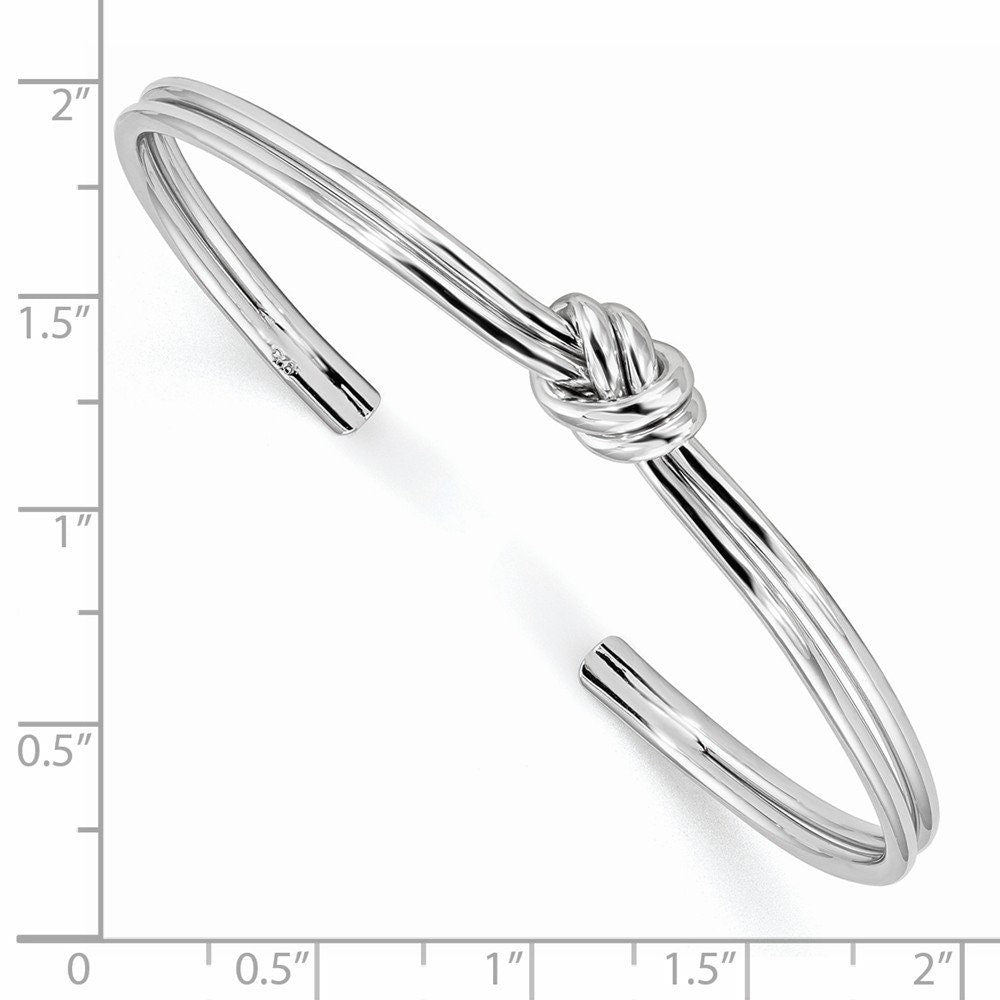 925 Sterling Silver Rhodium Plated Polished Love Knot Cuff Adjustable Bangle Bracelet