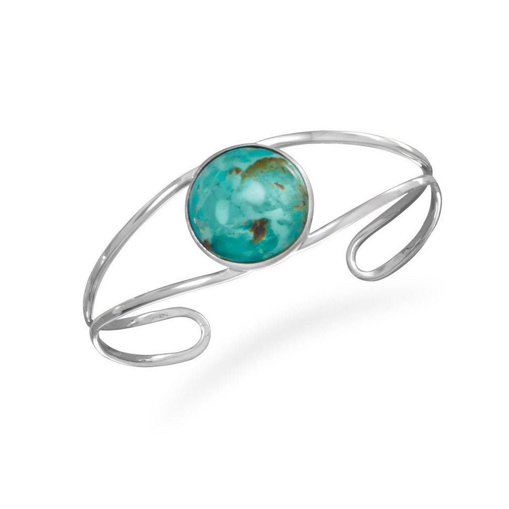 925 Sterling Silver Open Band Simulated Turquoise Cuff Bracelet