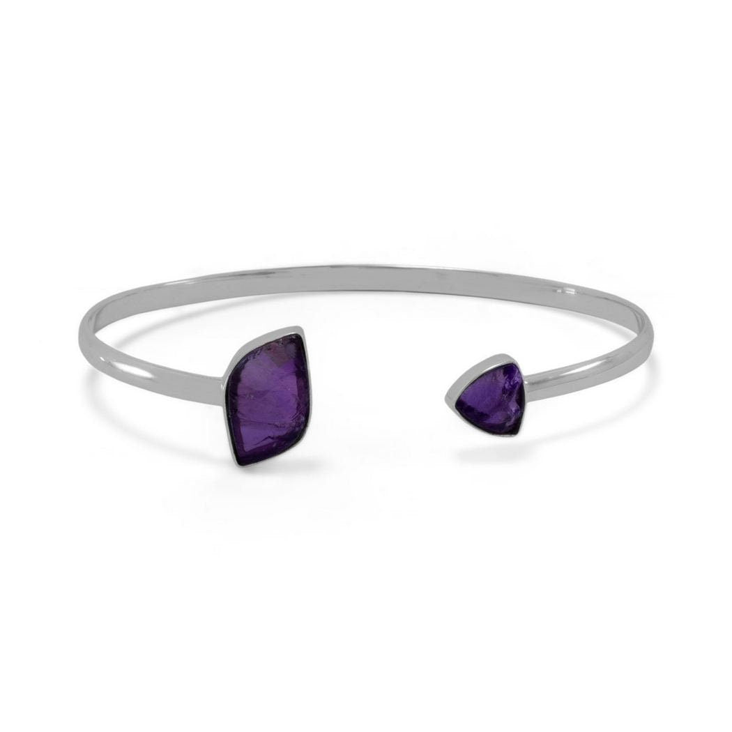 925 Sterling Silver Rough Cut Amethyst Cuff Bracelet
