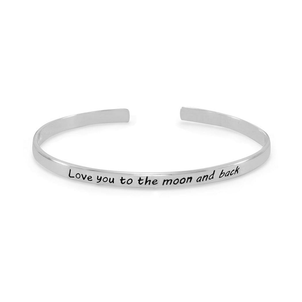 925 Sterling Silver Love You To Moon Back Cuff Bracelet