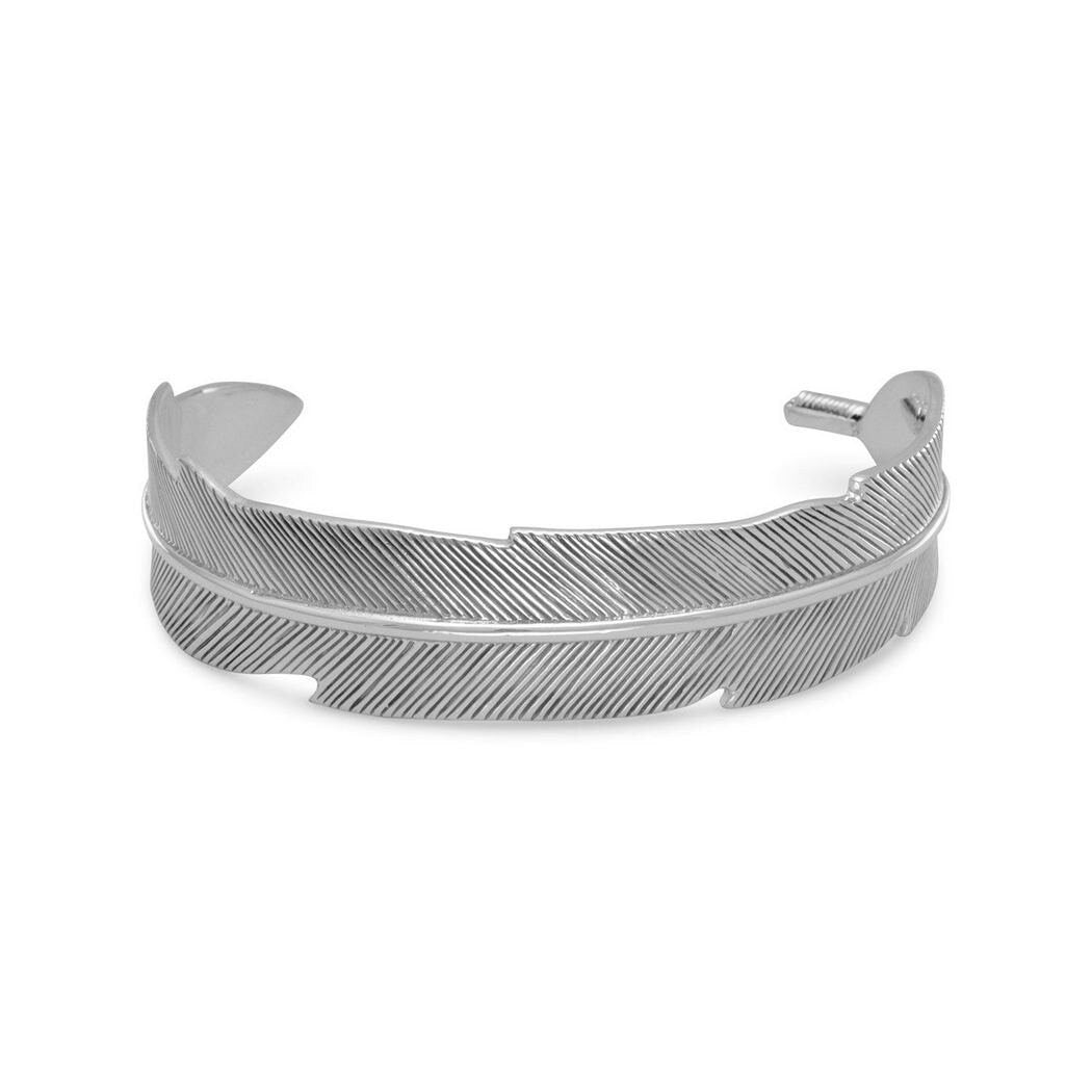 Oxidized 925 Sterling Silver Feather Design Cuff Bracelet