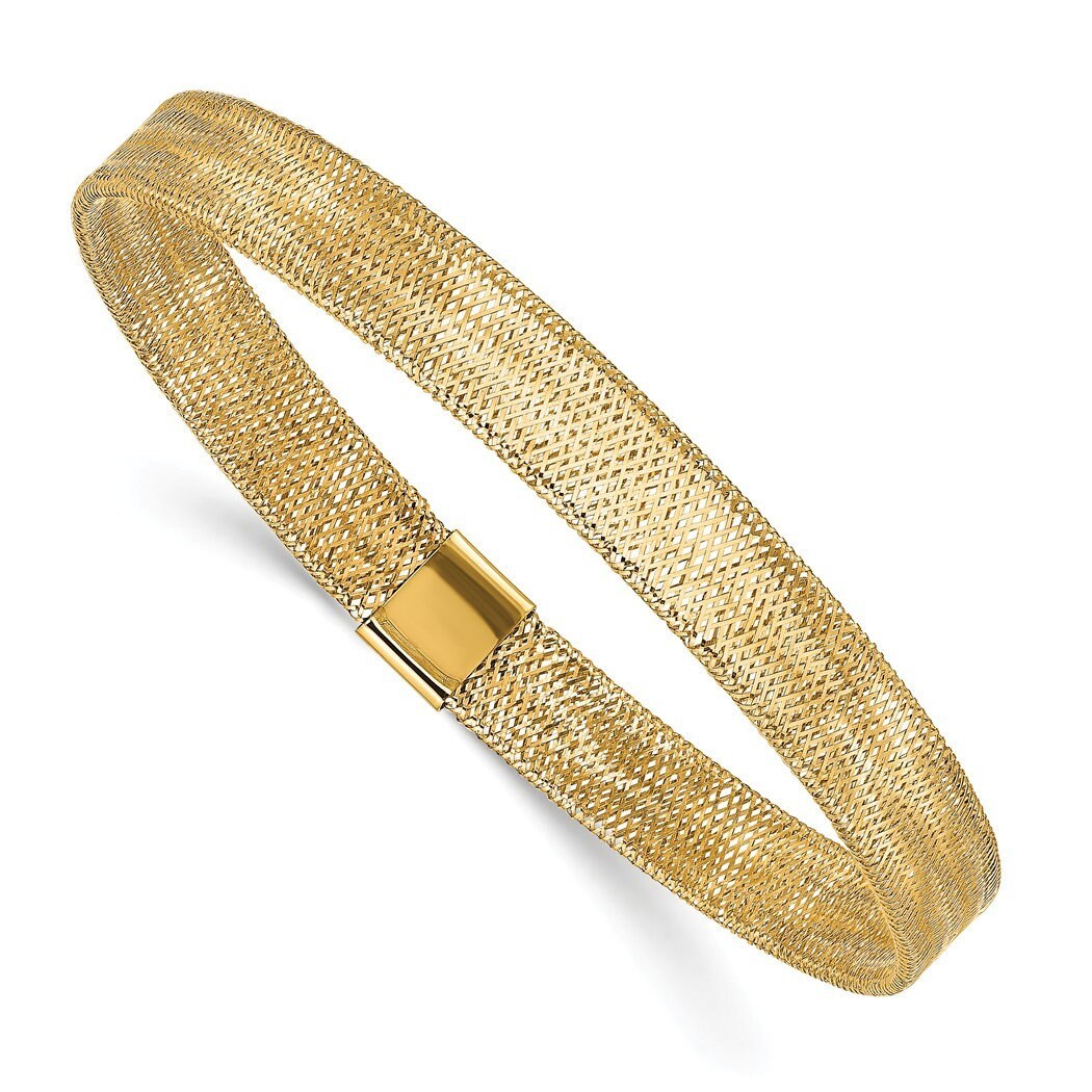 14k Yellow Gold 7" 7mm Mesh Stretch Stackable Bangle Bracelet