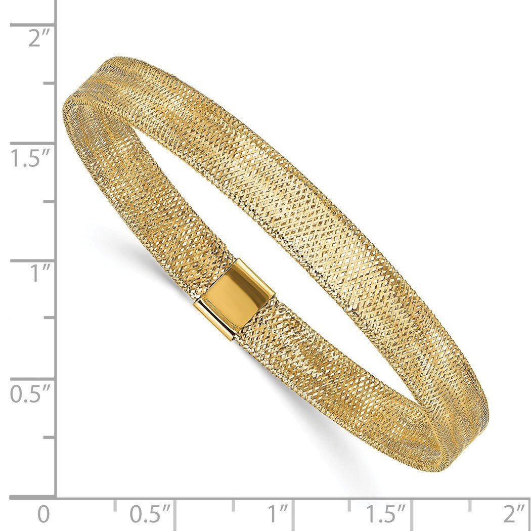 14k Yellow Gold 7" 7mm Mesh Stretch Stackable Bangle Bracelet