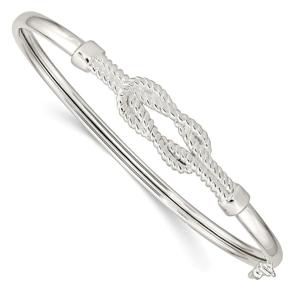 925 Sterling Silver Ribbed Love Knot Slip On Bangle Bracelet