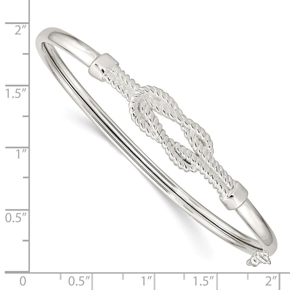 925 Sterling Silver Ribbed Love Knot Slip On Bangle Bracelet