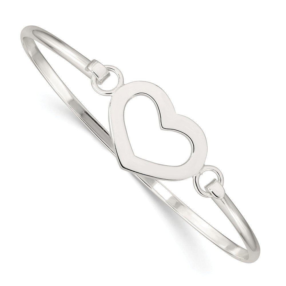 925 Sterling Silver Open Heart Stackable Bangle Bracelet