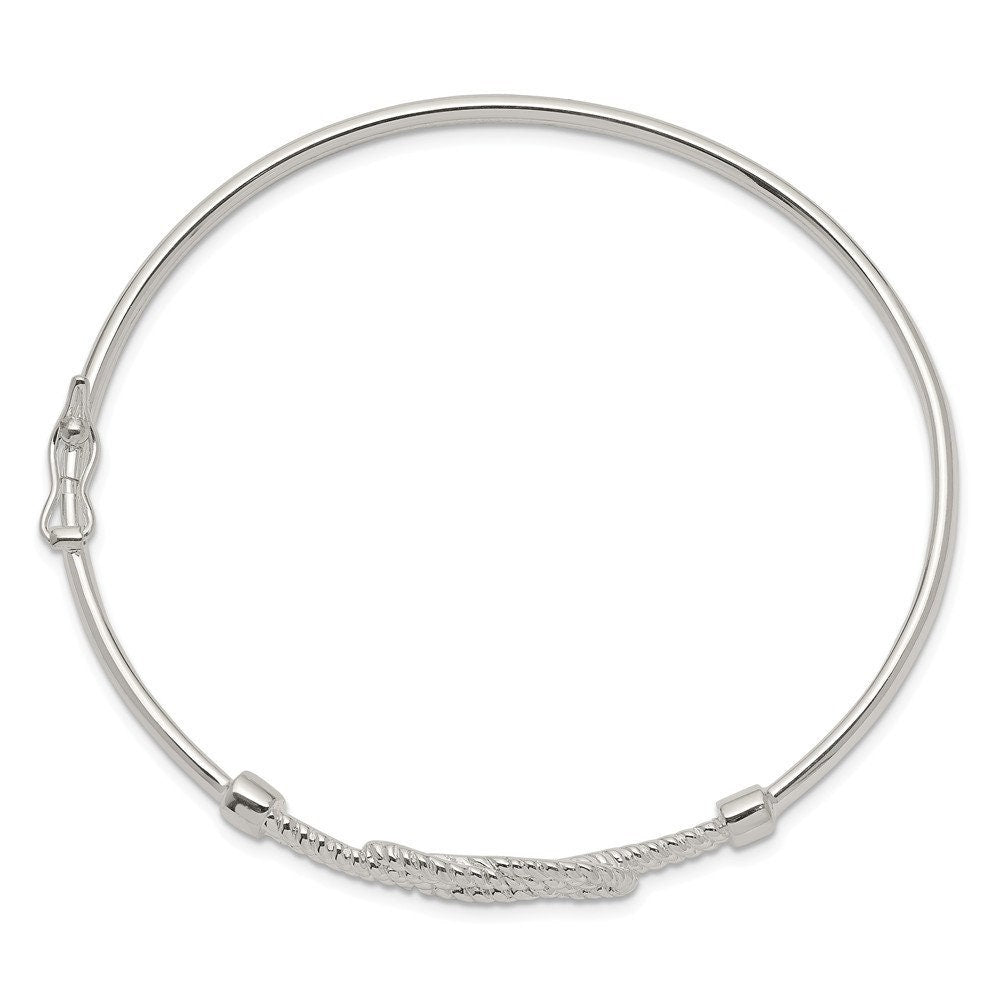 925 Sterling Silver Ribbed Love Knot Slip On Bangle Bracelet