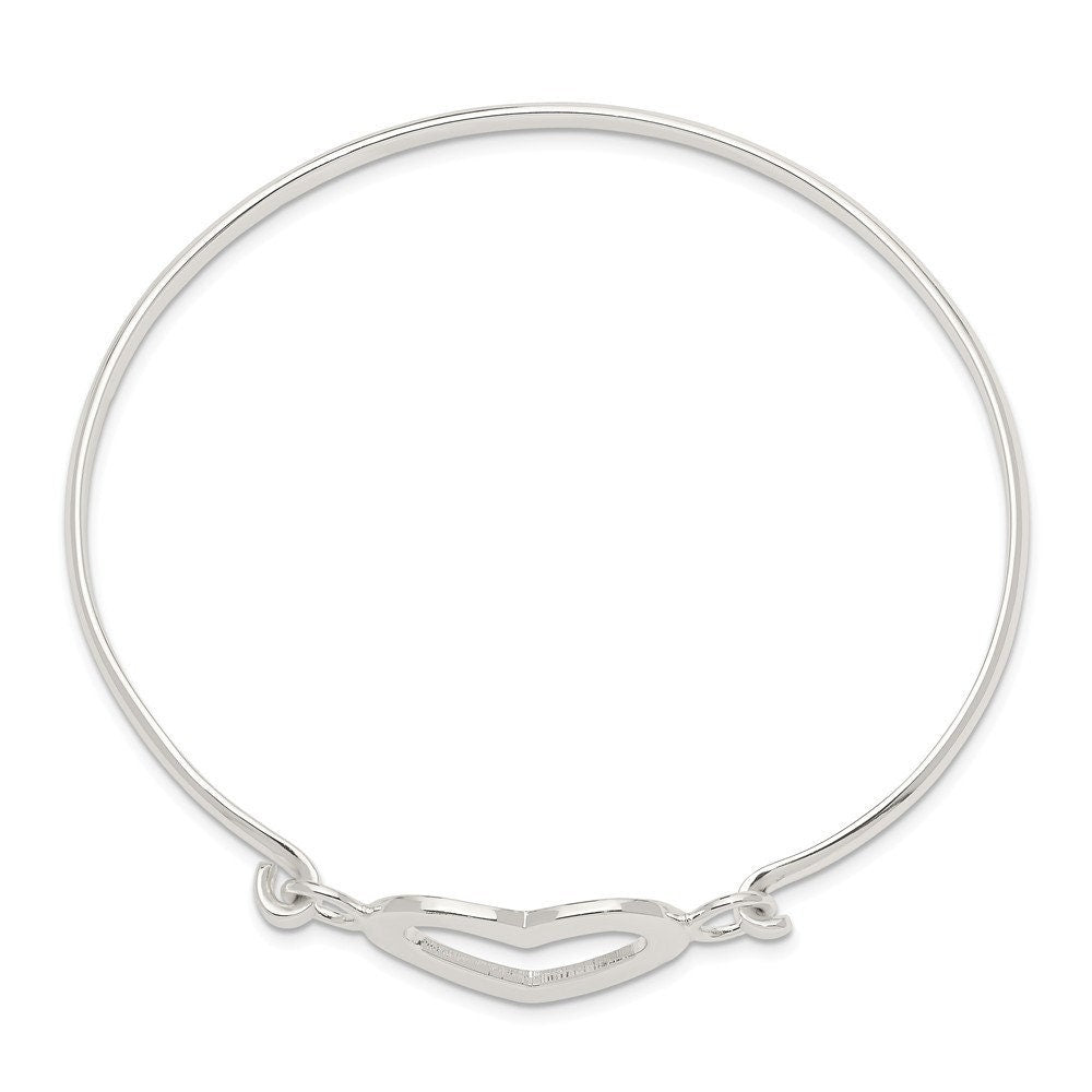 925 Sterling Silver Open Heart Stackable Bangle Bracelet