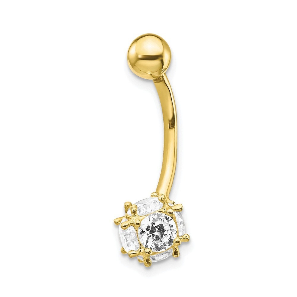 10k Yellow Gold Cubic Zirconia Disco Ball Dangle Belly Ring