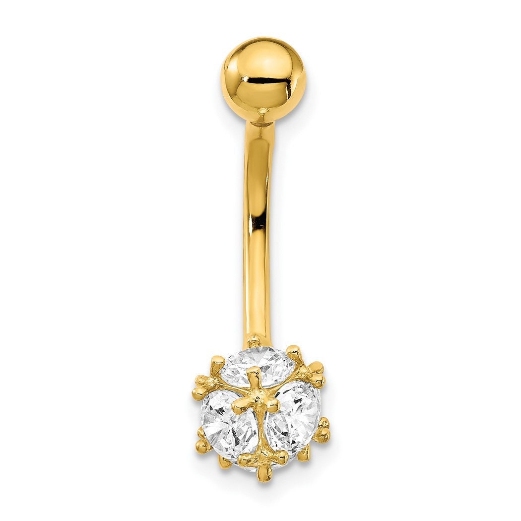 10k Yellow Gold Cubic Zirconia Disco Ball Dangle Belly Ring