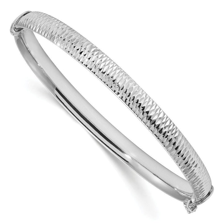 925 Sterling Silver Diamond-cut Textured 7" 6mm Hinged Bangle Bracelet