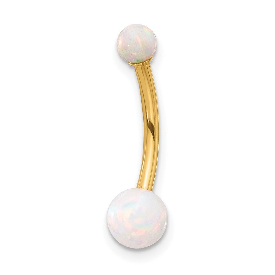 14k Yellow Gold 14G Double Simulated Opal Navel Belly Ring - 22.25mm - Belly Ring Gold - Hypoallergenic Piercing