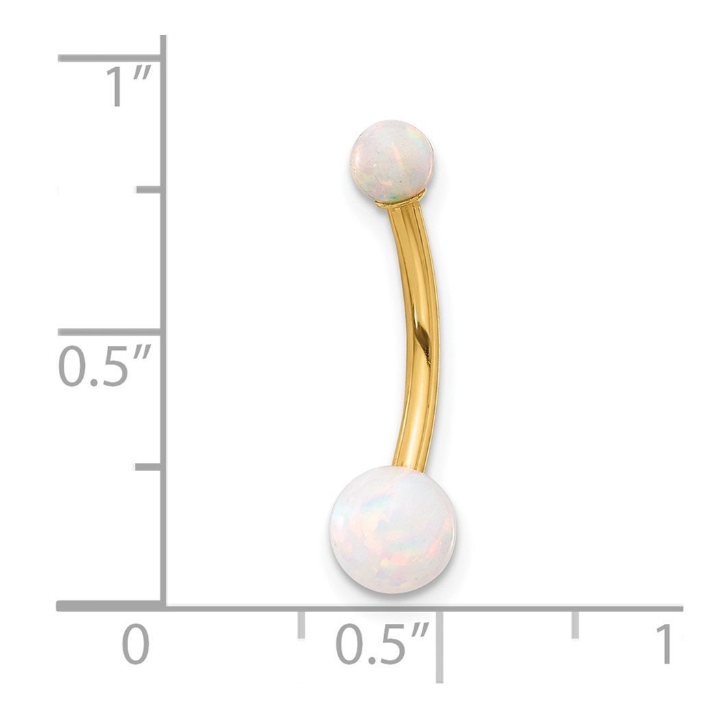 14k Yellow Gold 14G Double Simulated Opal Navel Belly Ring - 22.25mm - Belly Ring Gold - Hypoallergenic Piercing