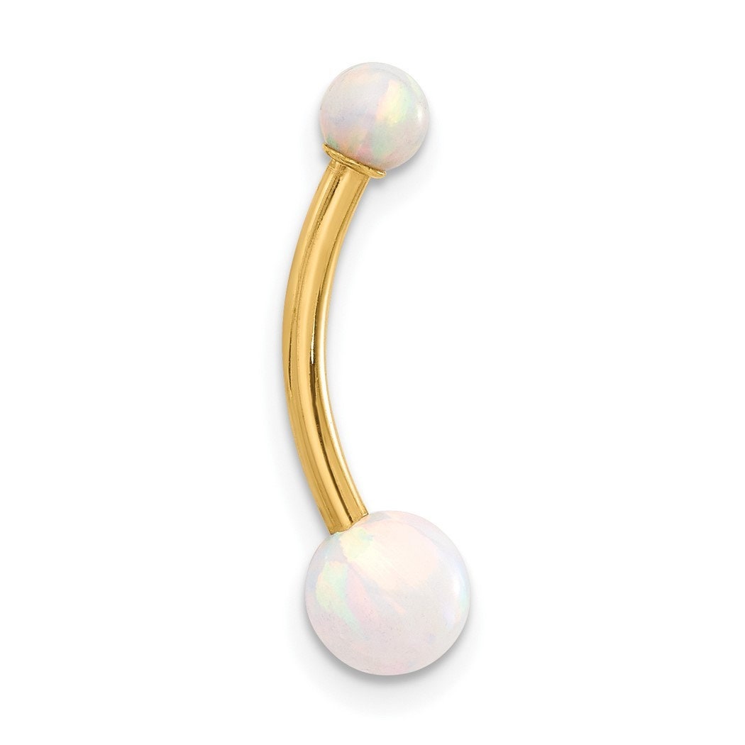 14k Yellow Gold 14G Double Simulated Opal Navel Belly Ring - 22.25mm - Belly Ring Gold - Hypoallergenic Piercing