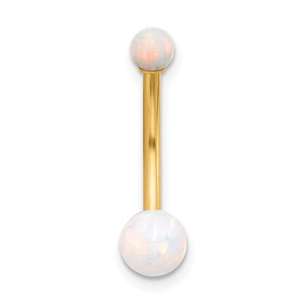14k Yellow Gold 14G Double Simulated Opal Navel Belly Ring - 22.25mm - Belly Ring Gold - Hypoallergenic Piercing