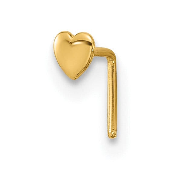 14k Yellow Gold 22G Polished Heart Bent Nose Stud - 2.5mm