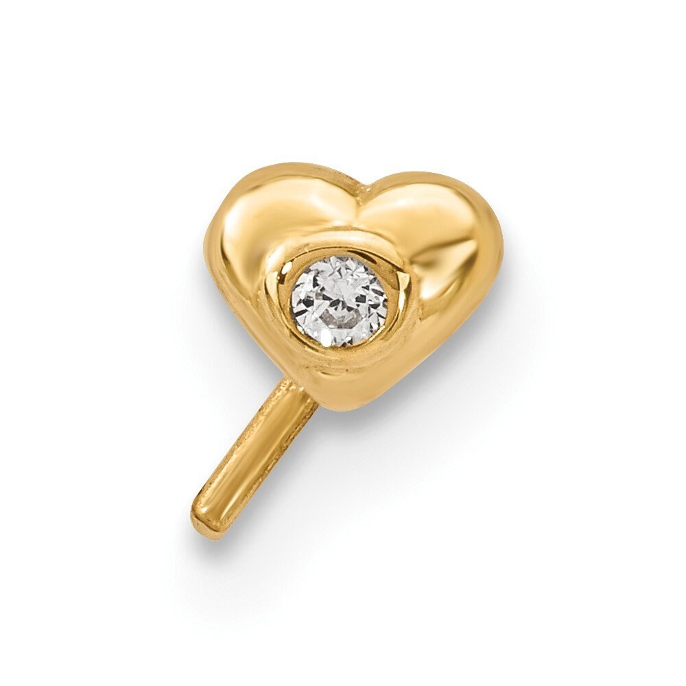 14k Yellow Gold 22G  Cubic Zirconia Heart Nose Stud Ring