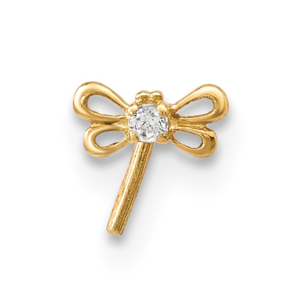 14k Yellow Gold 22G Cubic Zirconia Dragonfly Nose Stud Ring - 5.1mm