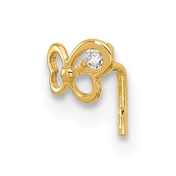 14k Yellow Gold 22G Cubic Zirconia Butterfly Nose Stud Ring