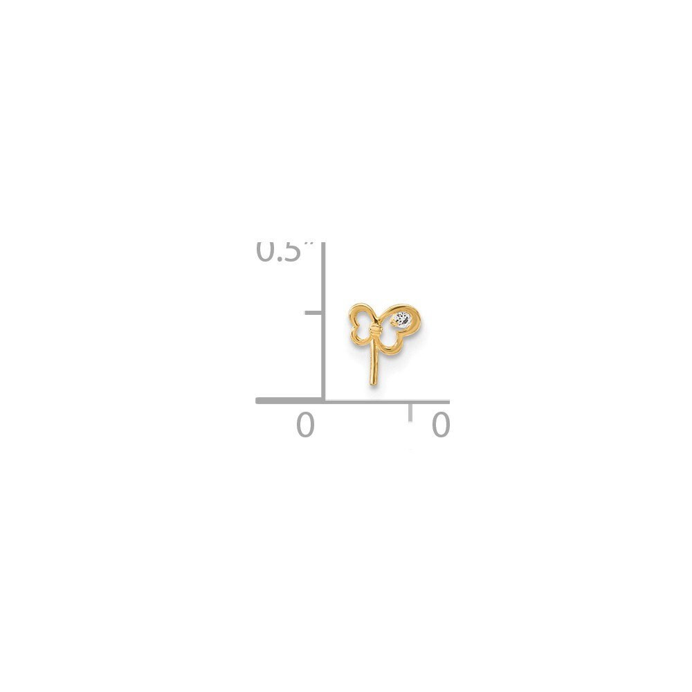 14k Yellow Gold  5.1mm 22g  Cubic Zirconia Butterfly Nose Stud Ring - Nose ring for Women Men - Gold Nose Piercing - Hypoallergenic