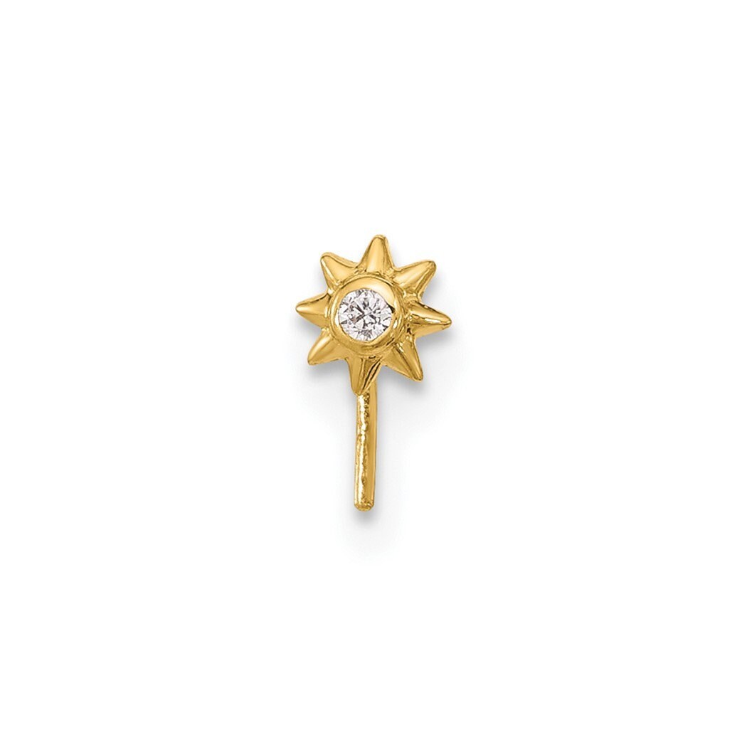 14k Yellow Gold 22G Cubic Zirconia Sun Nose Stud Ring