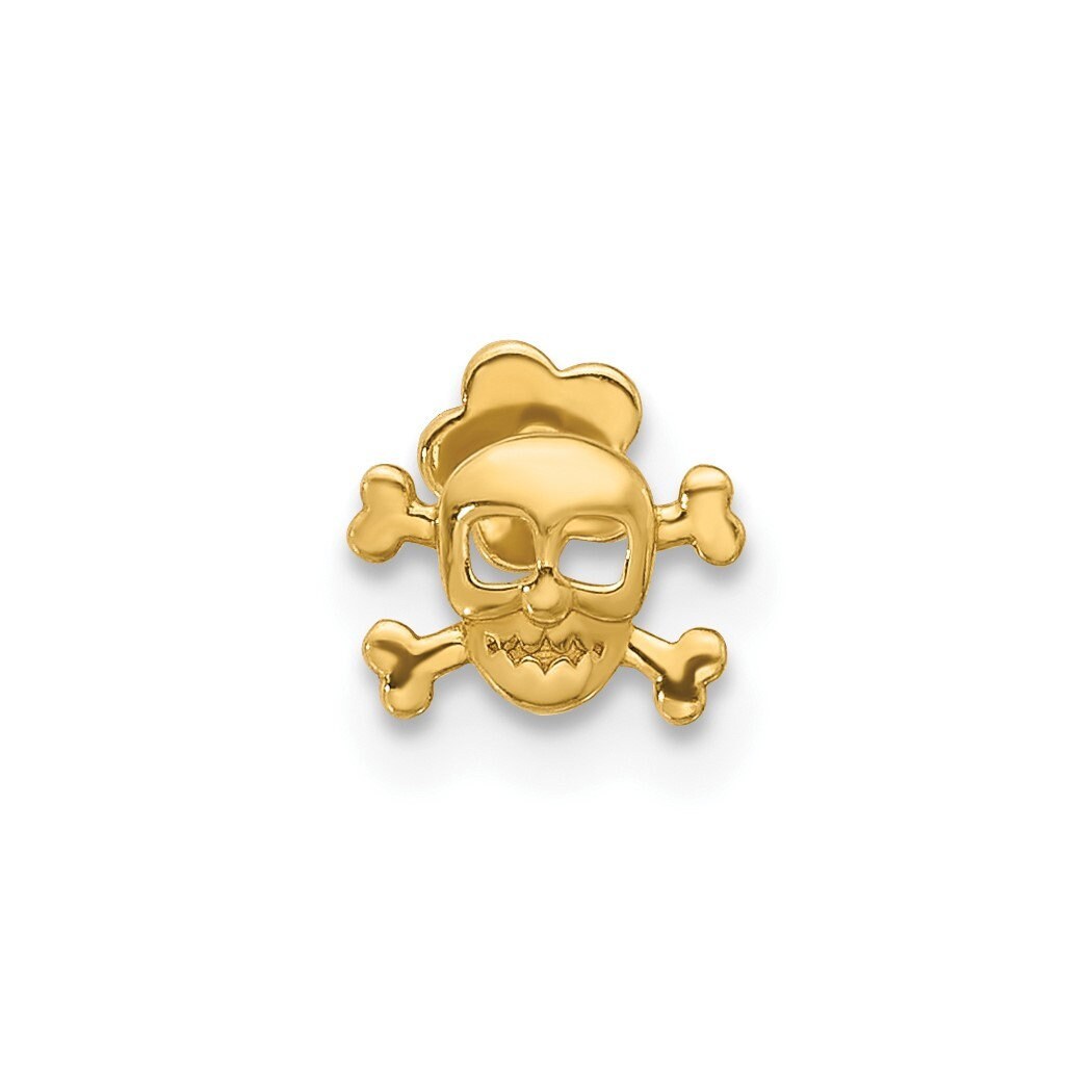 14k Yellow Gold 18G Skull and Bones Cartilage Earring Flat Back Piercing - 6.5mm x5mm - Single Stud - Hypoallergenic