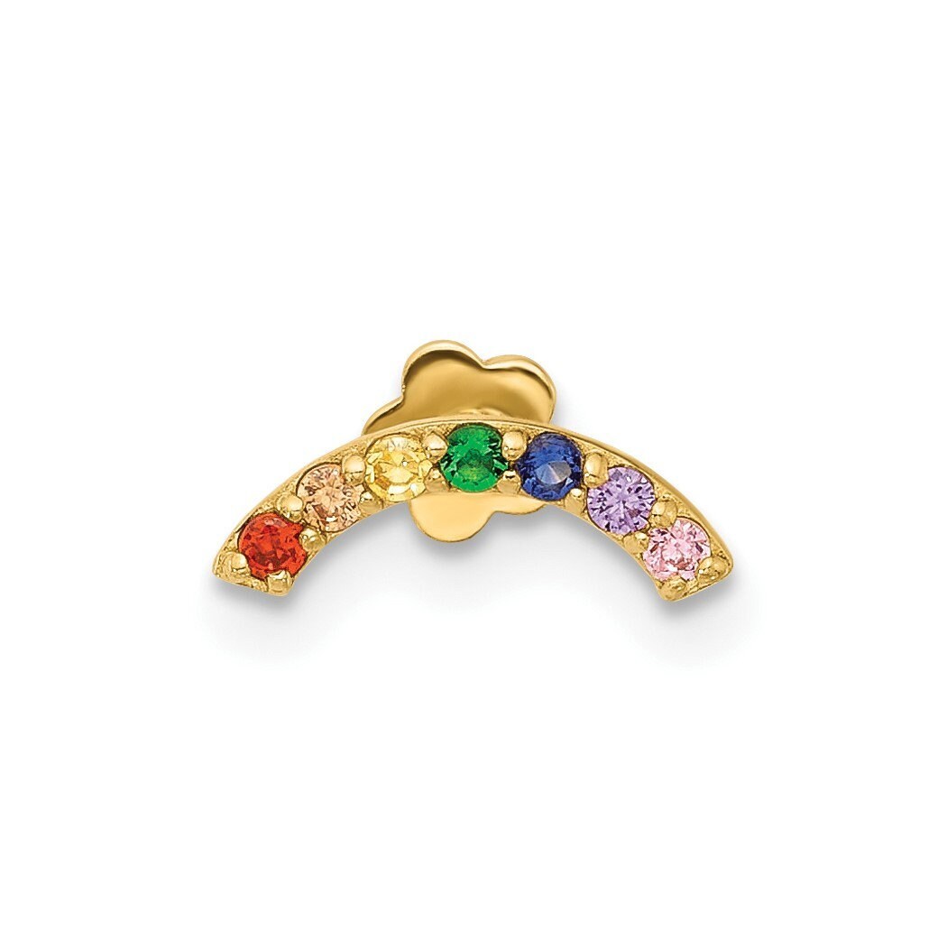 14k Yellow Gold 18G Rainbow Cubic Zirconia Curved Cartilage Earring Flat Back Piercing - 3.5mm x9.5mm - Single Stud - Hypoallergenic