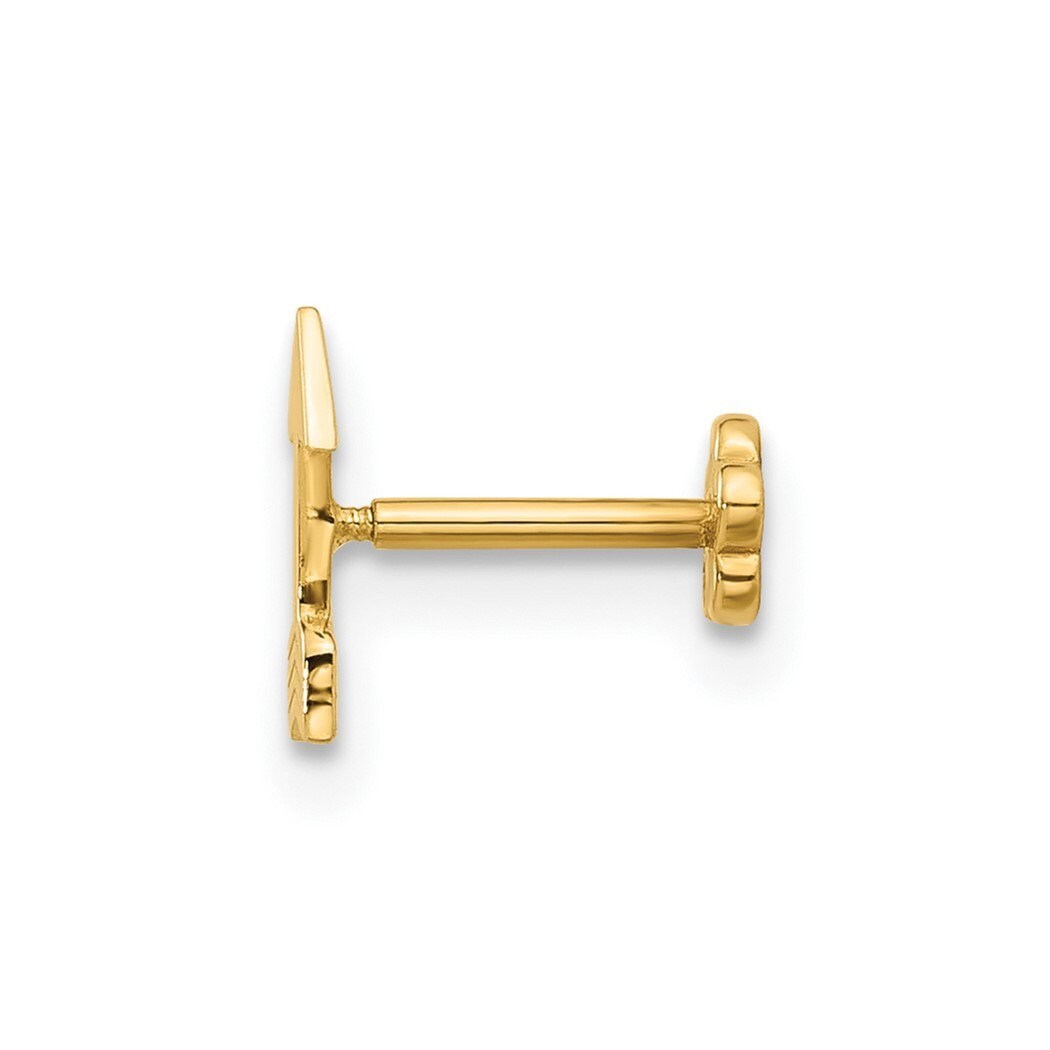 14k Yellow Gold 18G Arrow Cartilage Earring Flat Back Piercing -2.9mm x8mm - Single Stud - Hypoallergenic - Labret Stud