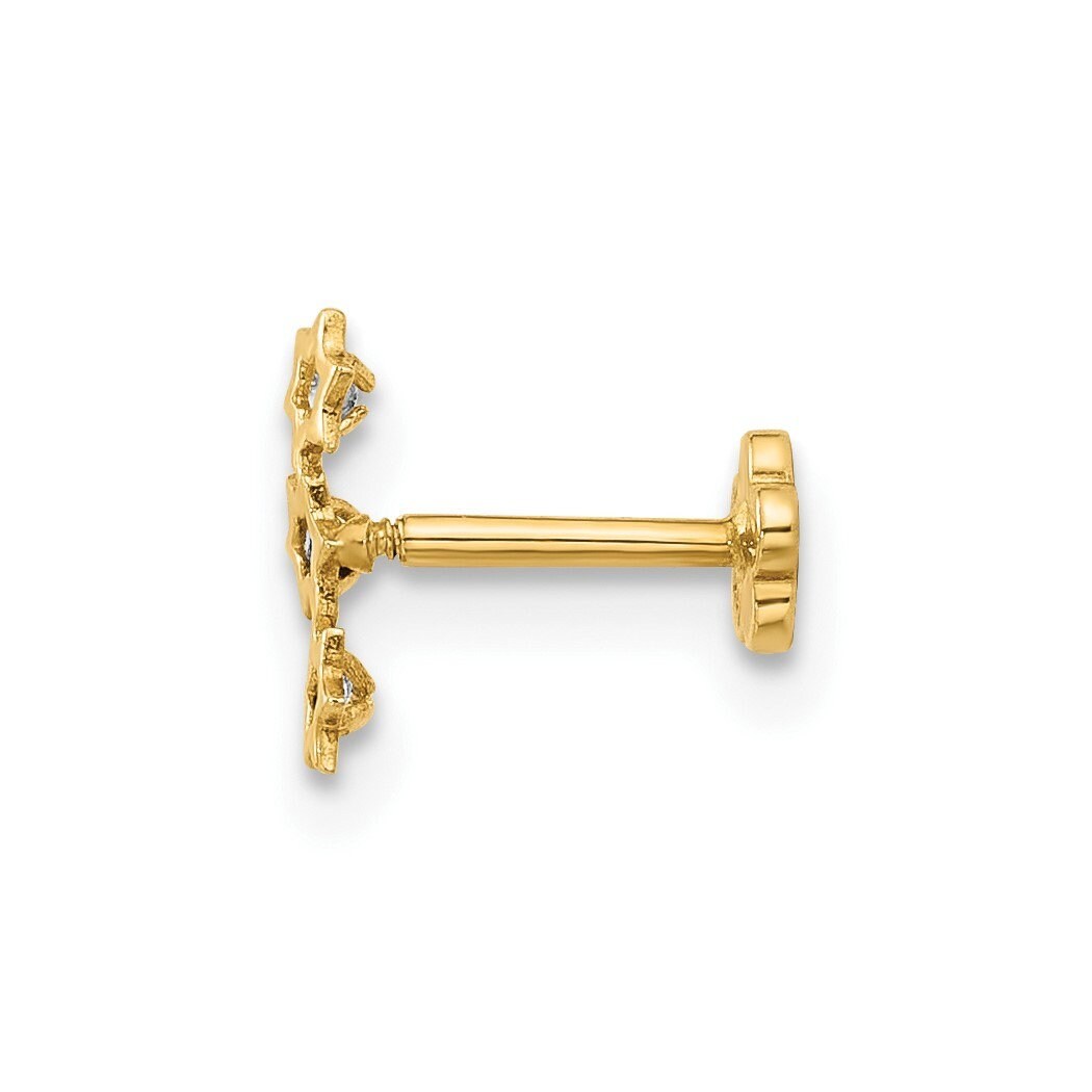 14k Yellow Gold 18G Cubic Zirconia Star Cartilage Flat Back Piercing
