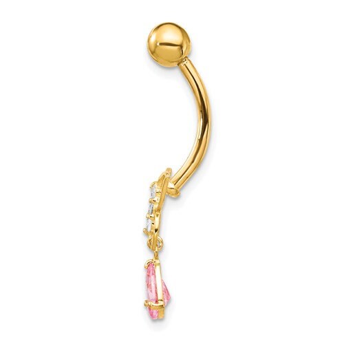 10k Gold 14G Pink CZ Butterfly Belly Ring Piercing