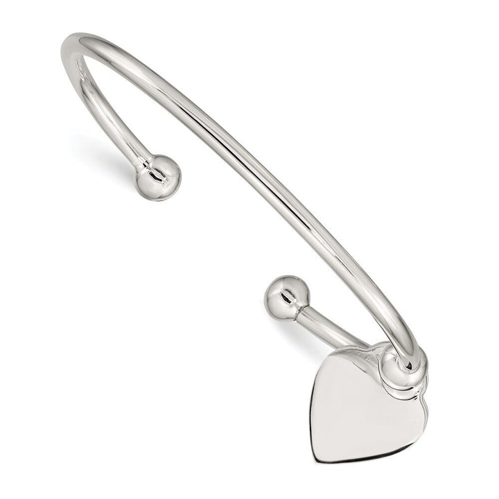 925 Sterling Silver Heart Charm Tag Cuff Bangle Bracelet