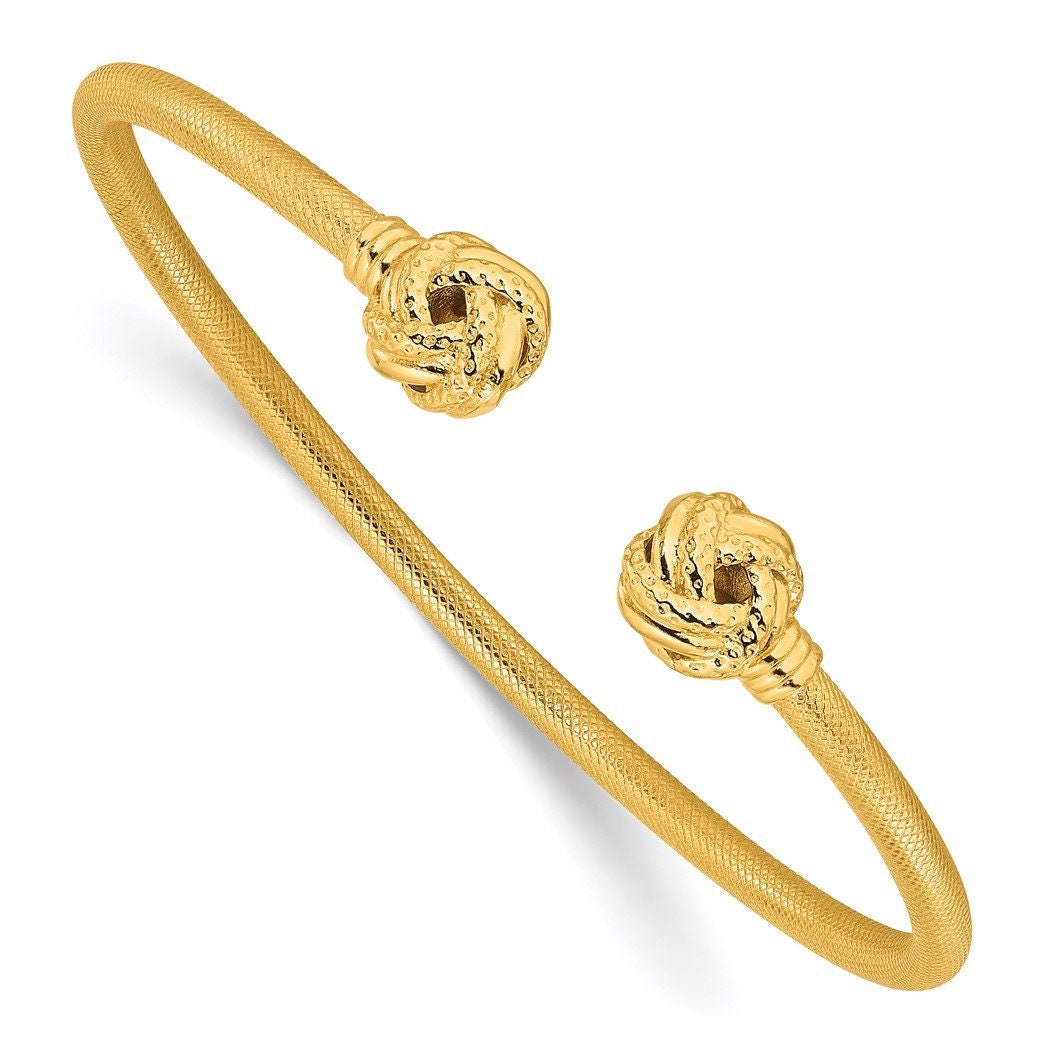 925 Sterling Silver Rhodium or Gold-plated Textured Love Knot Cuff Stackable Bangle Bracelet