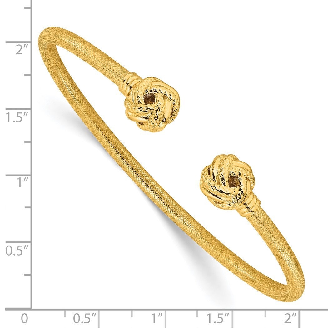 925 Sterling Silver Rhodium or Gold-plated Textured Love Knot Cuff Stackable Bangle Bracelet