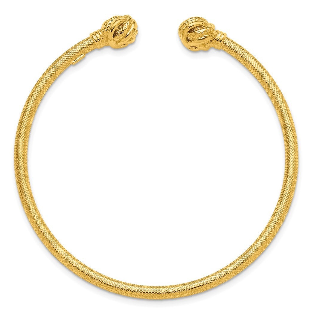 925 Sterling Silver Rhodium or Gold-plated Textured Love Knot Cuff Stackable Bangle Bracelet