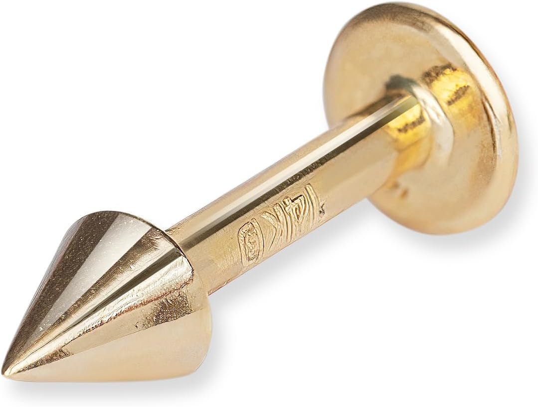 14k Yellow or White Gold 16G Cone Labret Tragus Ear Lip Ring Piercing