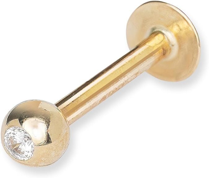 14k Yellow or White Gold 16G Cubic Zirconia Ball Labret Tragus Ear Lip Ring Piercing