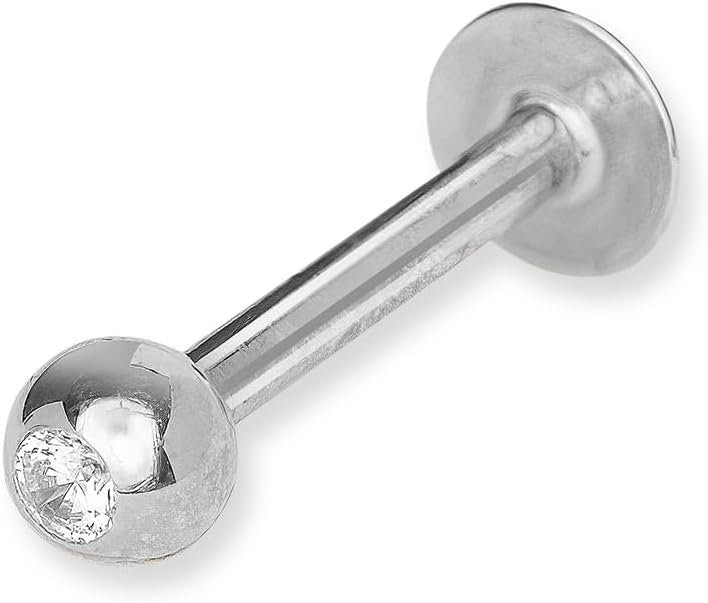 14k Yellow or White Gold 16G Cubic Zirconia Ball Labret Tragus Ear Lip Ring Piercing