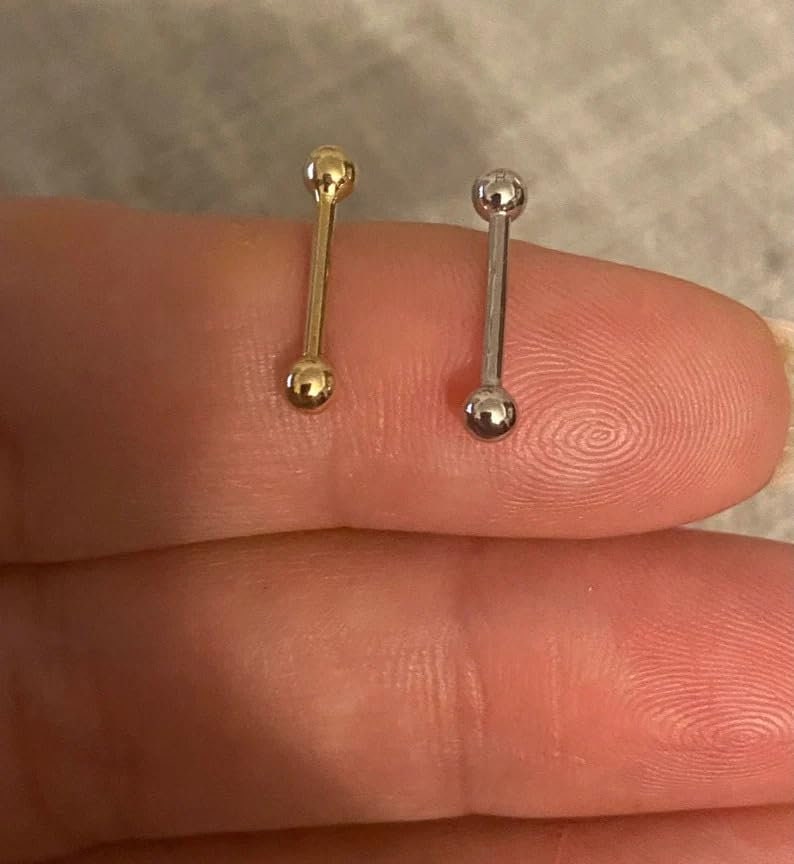 Solid 14k Gold 2mm Ball 16G Straight Eyebrow Piercing Jewelry