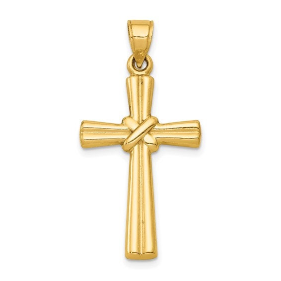 14k Yellow or White Gold Ribbed X-Motif Cross Pendant Necklace